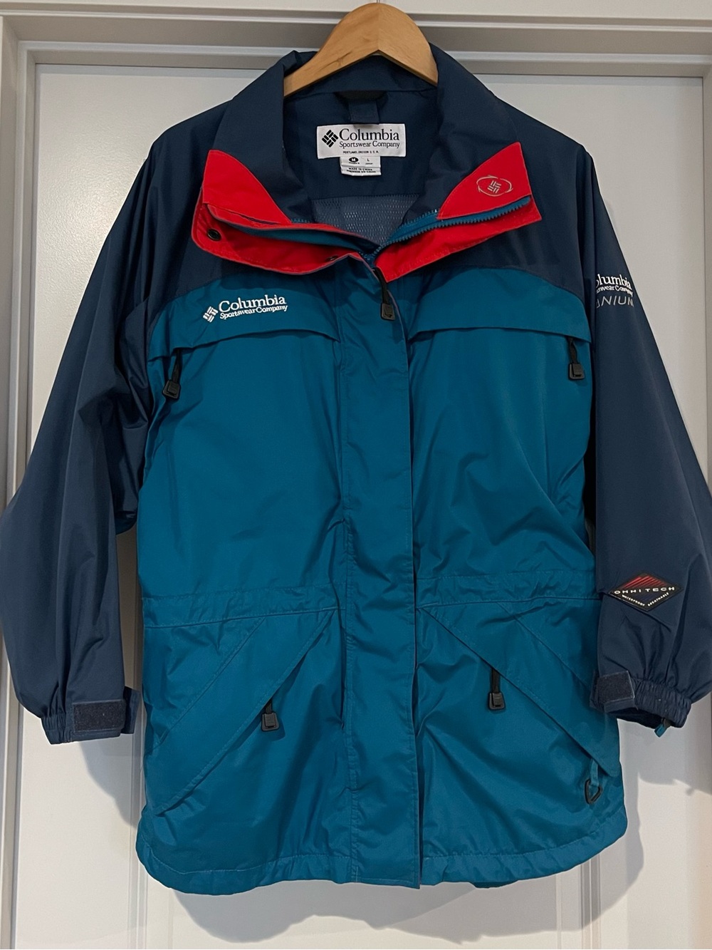 Columbia Titanium ‘Packable’ Ski Jacket -Teal, Navy & Red (Missing Hood)